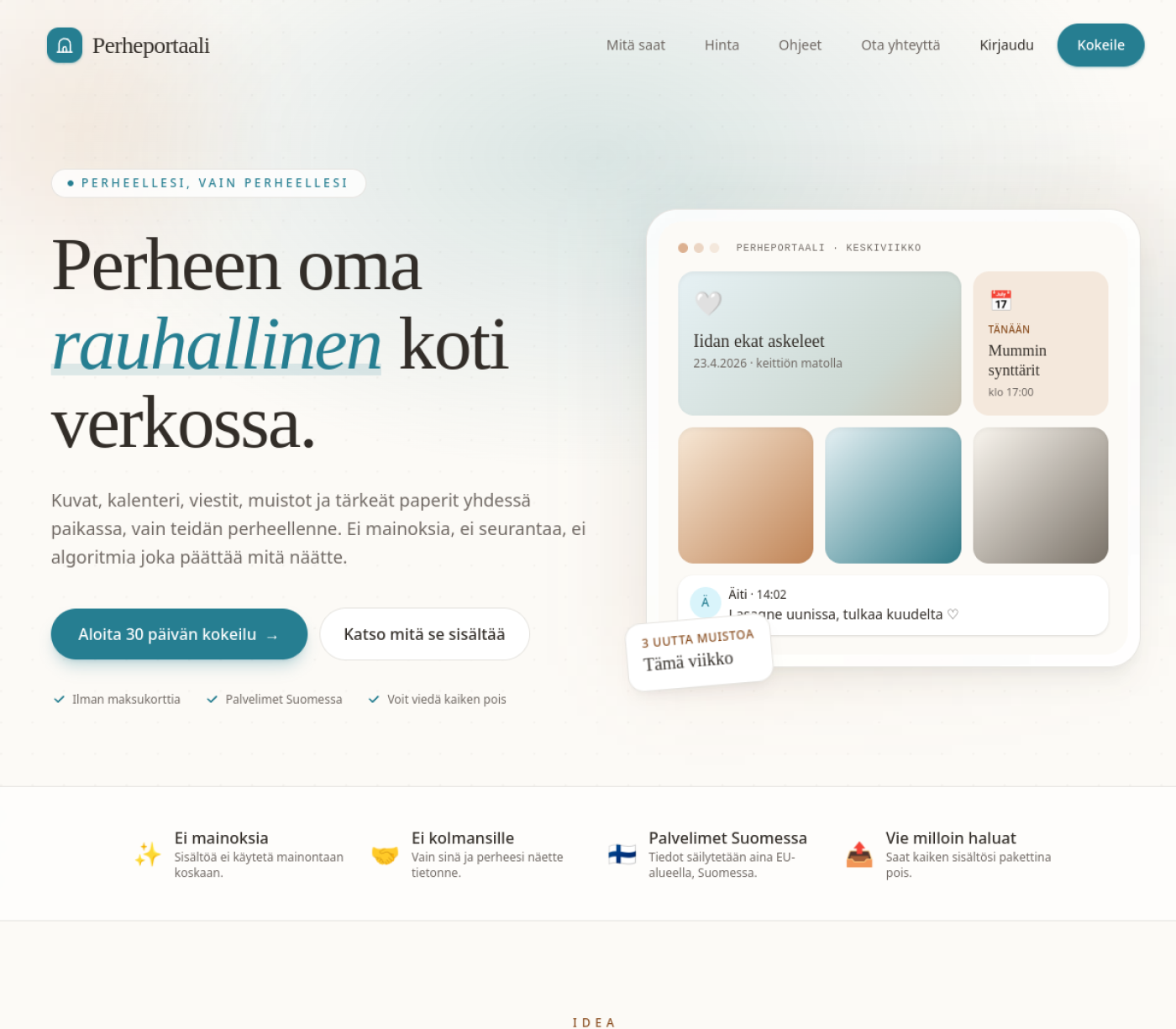 Kuvakaappaus: Perheportaali